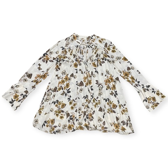 Free People Pebble Crepe So Fine Smocked Tunic Top in Ivory Combo - Size M - Picture 3 of 13